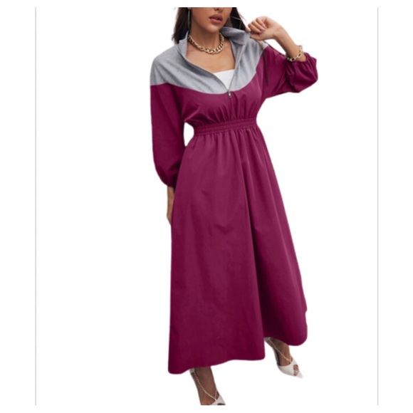 Dresses & Skirts - NWOT Contrast Panel Long Batwing Sleeve A-Line Dress with Front Zipper S…